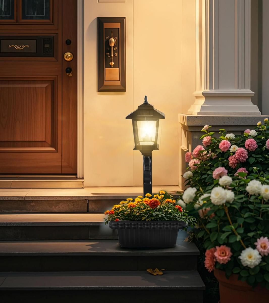 2-Pc Solar Post Light with Planter | Outdoor Decoration for Porch, Patio, Wedding & More