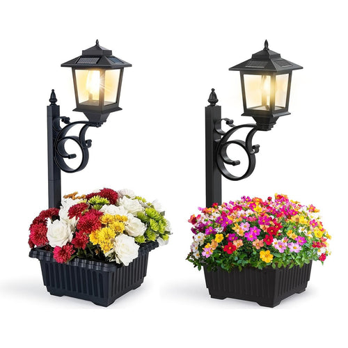 2-Pc Solar Post Light with Planter | Outdoor Decoration for Porch, Patio, Wedding & More