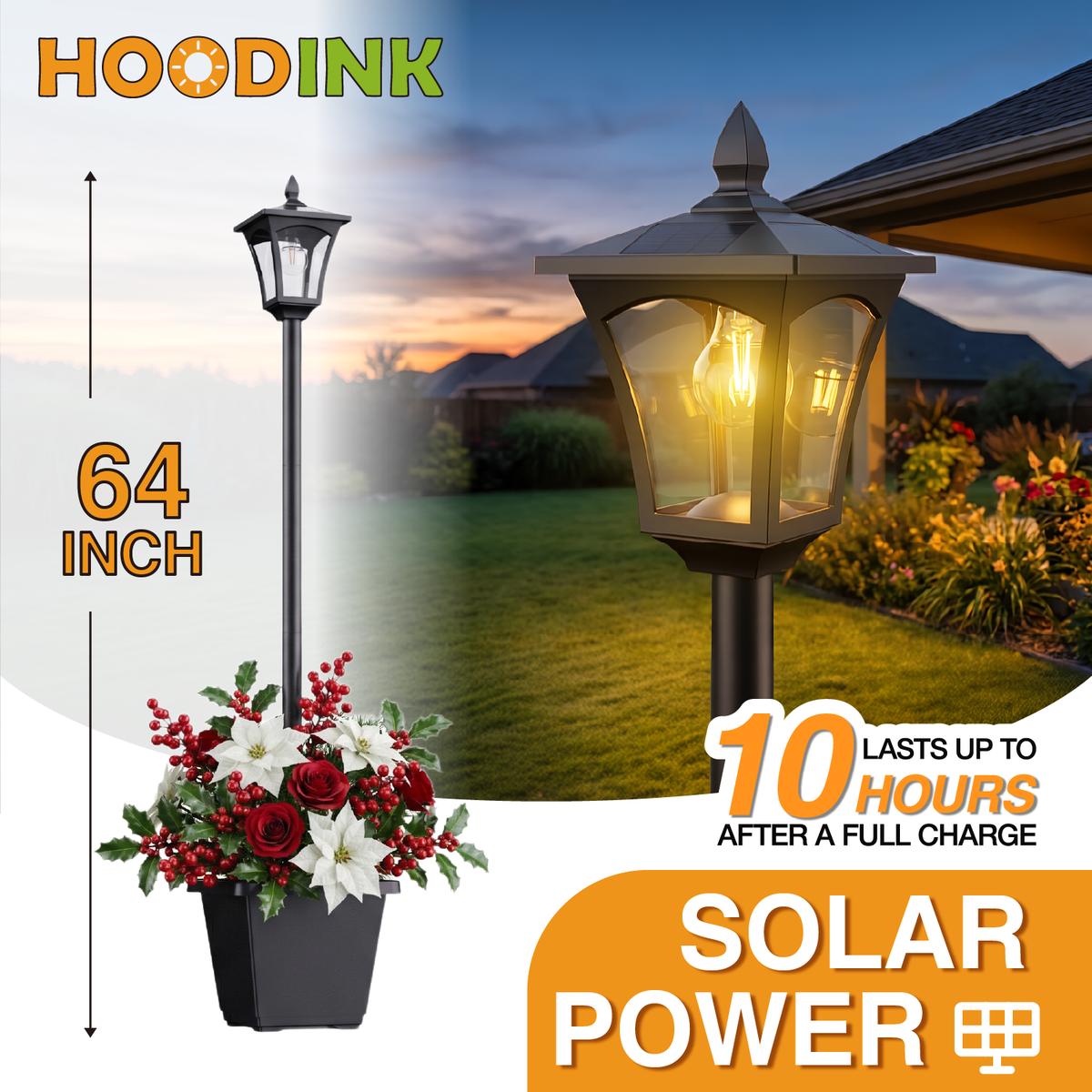 65" Solar Lamp Post Light with Planter, 60 Lumens Warm White Solar Garden Light, Waterproof Patio Decor
