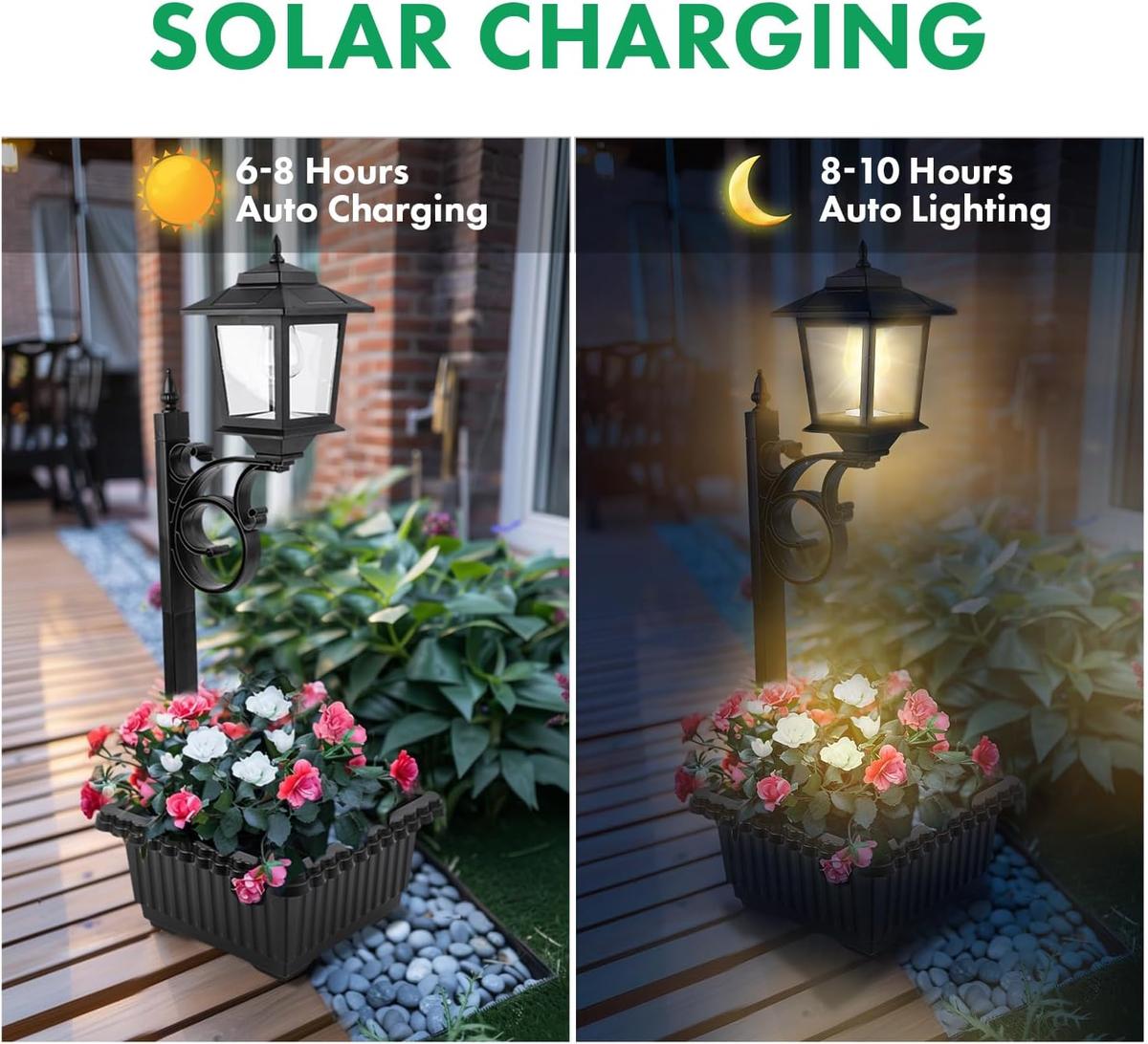 2-Pc Solar Post Light with Planter | Outdoor Decoration for Porch, Patio, Wedding & More