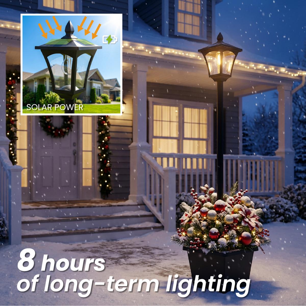 65" Solar Lamp Post Light with Planter, 60 Lumens Warm White Solar Garden Light, Waterproof Patio Decor