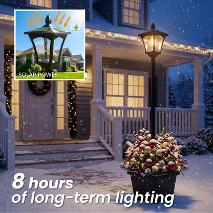 65" Solar Lamp Post Light with Planter, 60 Lumens Warm White Solar Garden Light, Waterproof Patio Decor