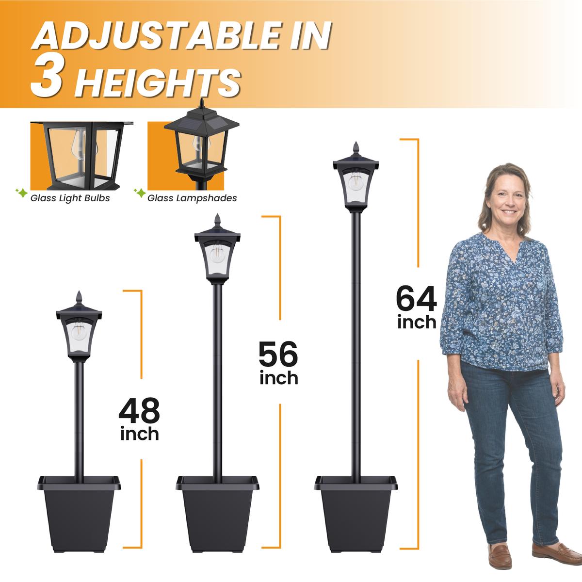 65" Solar Lamp Post Light with Planter, 60 Lumens Warm White Solar Garden Light, Waterproof Patio Decor