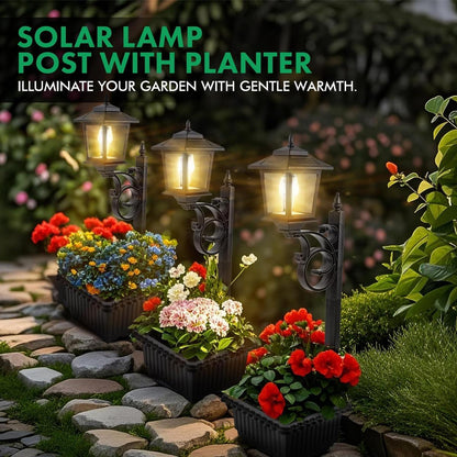 2-Pc Solar Post Light with Planter | Outdoor Decoration for Porch, Patio, Wedding & More
