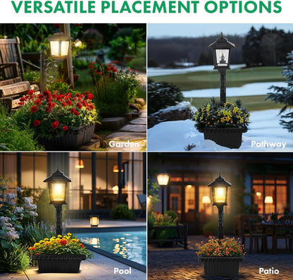 2-Pc Solar Post Light with Planter | Outdoor Decoration for Porch, Patio, Wedding & More