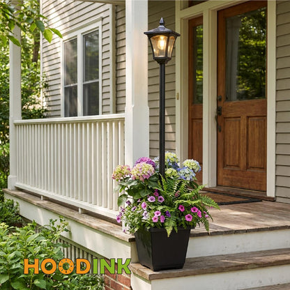 65" Solar Lamp Post Light with Planter, 60 Lumens Warm White Solar Garden Light, Waterproof Patio Decor