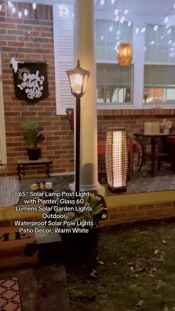 65" Solar Lamp Post Light with Planter, 60 Lumens Warm White Solar Garden Light, Waterproof Patio Decor